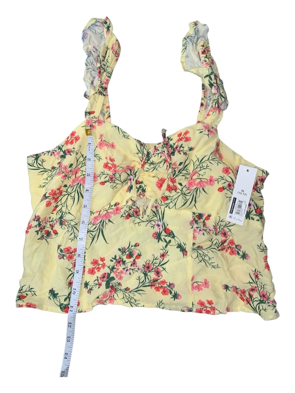 No Boundaries Yellow Floral Ruffle-Strap Crop Top